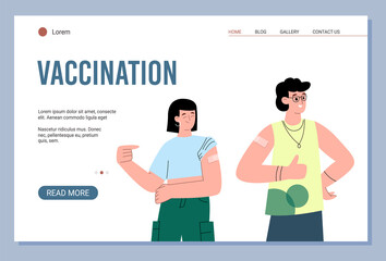 Vaccination treatment website banner layout cartoon flat vector illustration.