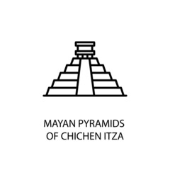 Mayan, Pyramids, Chichen Itza Outline Illustration in vector. Logotype