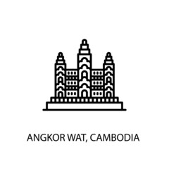 Angkor Wat, Cambodia Outline Illustration in vector. Logotype