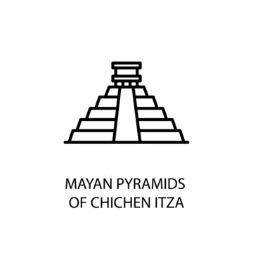 Mayan, Pyramids, Chichen Itza Outline Illustration in vector. Logotype