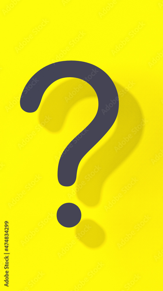 Fototapete question mark with shadow on yellow background. technical support. answers to questions. vertical im