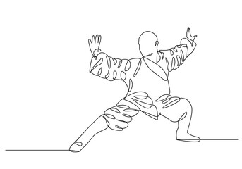 Fototapeta na wymiar Ninja Minimalist One Line Drawing. Kung Fu Line Art Trendy Illustration. Male Lifestyle Modern Minimalist Drawing. Martial Arts One Line Illustration. Vector EPS 10
