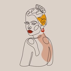 Woman Continuous One Line Vector Drawing. Style Template with Abstract Female Face. Modern Minimalist Simple Linear Style. Beauty Fashion Design 