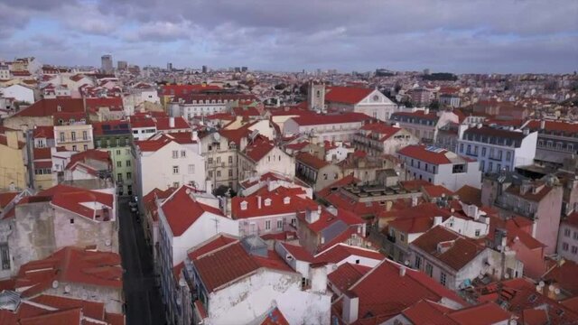 Classical terracotta covered roof tops of the homes and residences of Barrio Alto in Lisbon, Portugal.