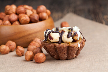 chocolate cake with nougat and roasted hazelnuts