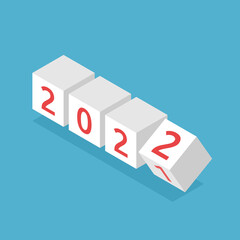 2022 blocks changing from 2021. New Year, holiday, time, beginning and celebration concept. Flat design. Vector illustration. EPS 8, no transparency