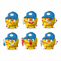 mechanic yellow sugar candy cute mascot character with pliers