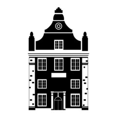 Apartment house old building Europe and America. Silhouette black white icon. Vector illustration