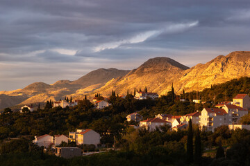 Mountains in the Adriatic coast. Dramatic weather. District of Cavtat. Croatia.
