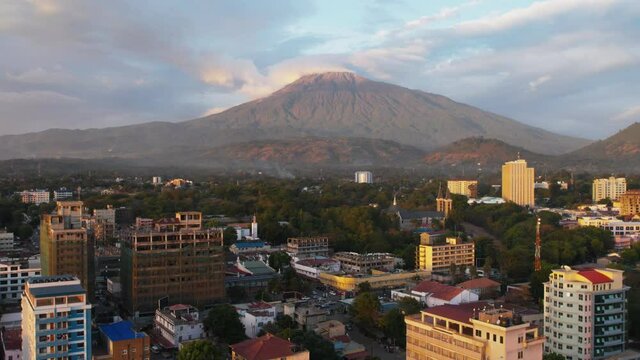 Aerial view of the mount meru in Arusha city, Tanzania