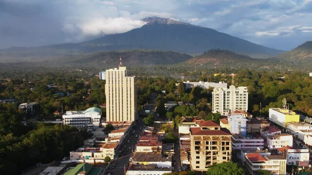 Aerial view of the mount meru in Arusha city, Tanzania