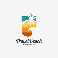 Vector Logo Illustration Travel Beach Simple Mascot Style.