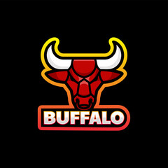 Vector Logo Illustration Buffalo Simple Mascot Style.