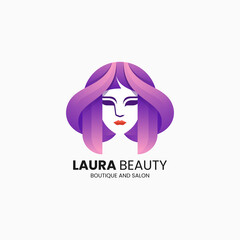 Vector Logo Illustration Beauty Woman Gradient Colorful Style.