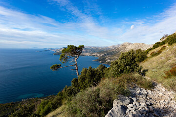 View of Adriatic coast in Croatia from a mountains. - obrazy, fototapety, plakaty