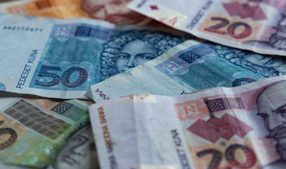 Kuna is the Croatian currency. Close-up shot. - obrazy, fototapety, plakaty