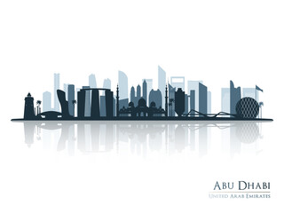 Abu Dhabi skyline silhouette with reflection. Landscape Abu Dhabi, UAE. Vector illustration. - obrazy, fototapety, plakaty
