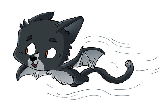 Illustration of magic bat cat