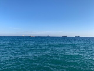 Blue sea horizon and blue sky, natural background