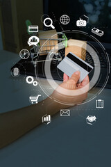 Digital composite image of E-commerce, internet payment, online shopping, financial technology...