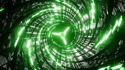 3D Render. animation. Abstract Futuristic design interior sci-fi spaceship corridor