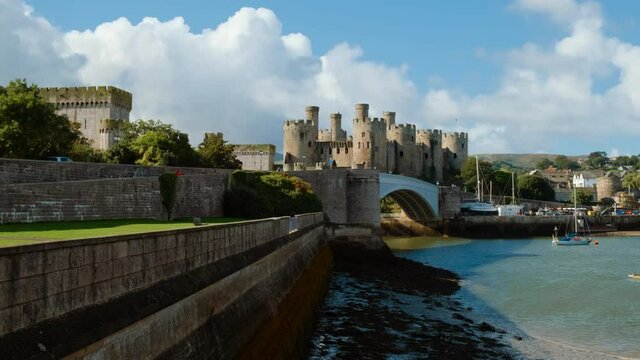Panoramic view of the walled market town and community of Conwy, on the north coast of Wales, a popular tourist destination