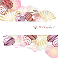 和柄のハートと扇のイラスト背景