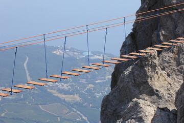 Hanging bridge in the mountains