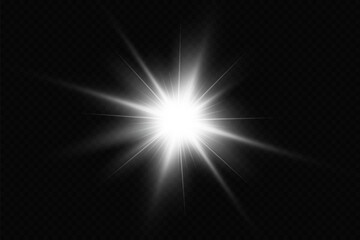 Light effect. Bright Star. Light explodes on a transparent background. Bright sun.