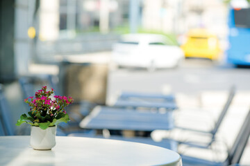 Flowers on a street cafe table