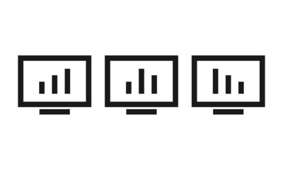 Computer with charts graphs. Analytics statistics icon. Illustration vector 