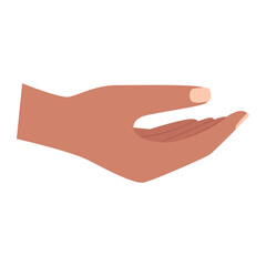 A human hand extended palm up. Gesture. A symbol of help, support, volunteering, charity. Color vector illustration isolated on white background
