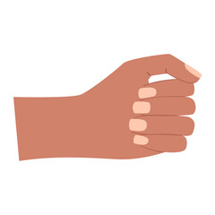 A human hand. A clenched, closed palm. Gesture. Holds something vertical. An empty fist. Color vector illustration isolated on white background