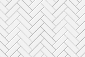 White herringbone metro tile wall texture. Kitchen or bathroom decoration seamless pattern. Stone or ceramic brick background. Vector flat illustration.