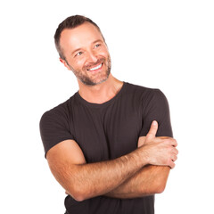 Portrait of a confident smiling man on white background.