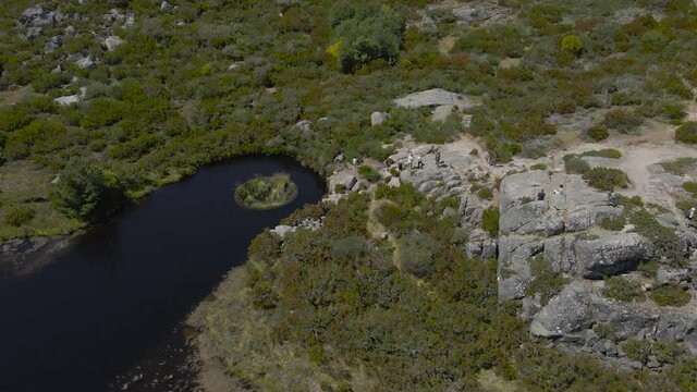 A drone pulls back from an overview of the Cov&atilde;o dos Conchos in the Serra Da Estrela.