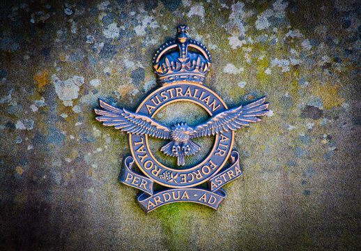 SYDNEY, AUSTRALIA. – On November 12, 2017. - Australian Royal Air force coat of arms attached on the war memorial at Wentworth falls, Coronation Park.