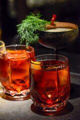 alcoholic cocktails on the bar counter
