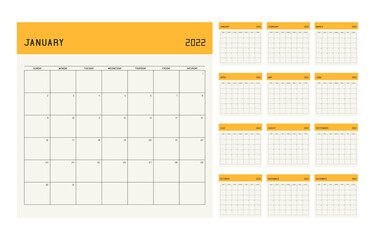 Calendar planner template for 2022 year