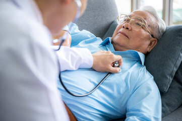 Fototapeta premium old senior patient man visit doctor at hospital to medical health care check, health insurance