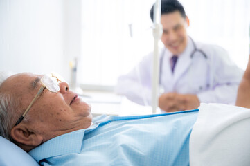 Fototapeta premium old senior patient man visit doctor at hospital to medical health care check, health insurance