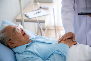 elderly patient old man in concept of health insurance, visit professional doctor at hospital