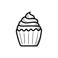 cupcake cake in doodle style hand-drawn. Simple linear drawing