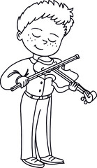 fiddler boy, cartoon black and white graphics