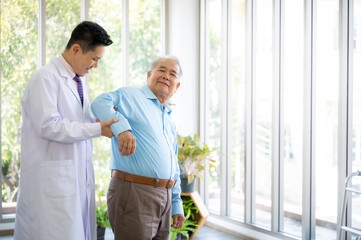 Fototapeta premium old senior patient man visit doctor at hospital to medical health care check, health insurance