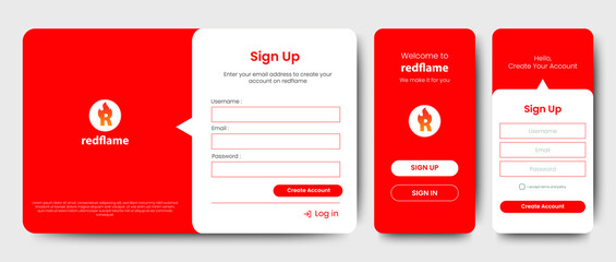 Set of Sign Up and Sign In forms. Red gradient. Registration and login forms page. Professional web design, full set of elements. User-friendly design materials.