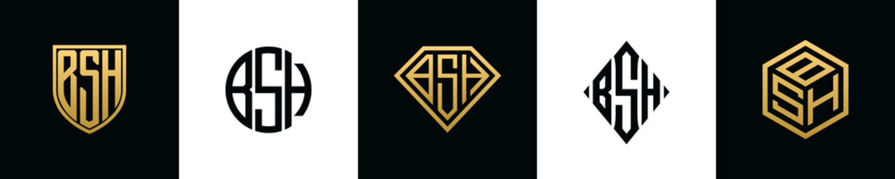 Initial letters BSH logo designs Bundle