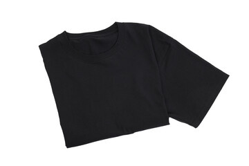 Blank folded black t-shirt isolated on white background