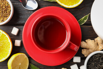 Obraz na płótnie Canvas Concept of hot drink with tea, close up
