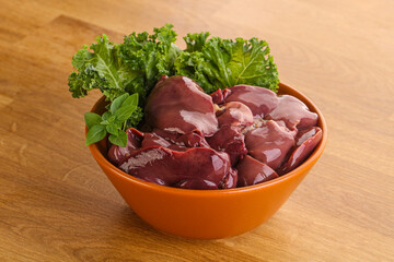Raw chicken liver in the bowl